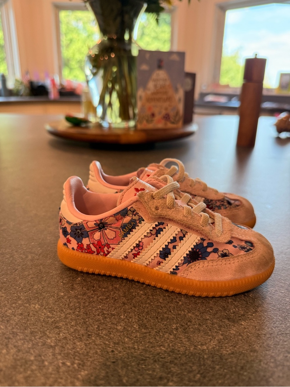 adidas Kids Floral Pink Samba with Gum Sole